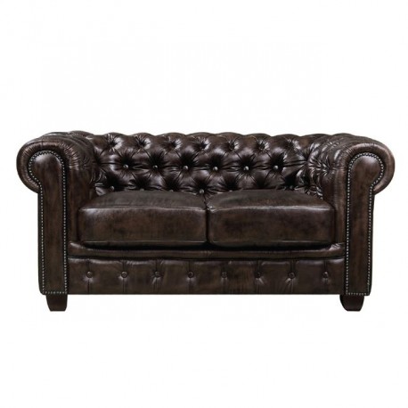 Ε9574,2 CHESTERFIELD 689 2θεσ.Δέρμα Καφέ 160x92x72cm