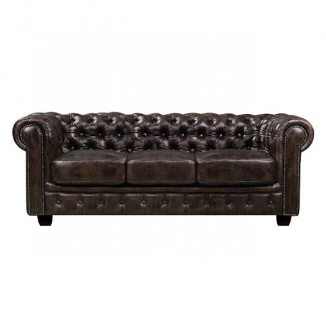 Ε9574,3 CHESTERFIELD 689 3θεσ.Δέρμα Καφέ 201x92x72cm