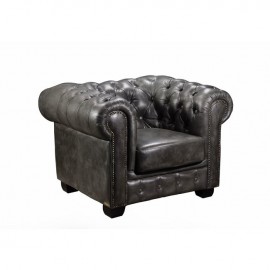 Ε9574,12 CHESTERFIELD 689 Πολυθρόνα Δέρμα Antique Grey 103x92x72cm
