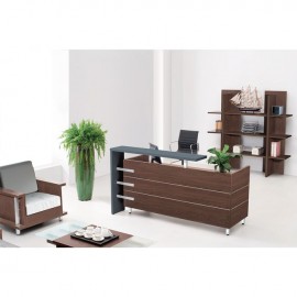 ΕΟ943 Reception PROLINE 180x75x110cm Σκ.Καρυδί/Μαύρο