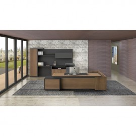 ΕΟ964,L PROLINE Γραφείο -Αρ-220x200cm Σκ.Καρυδί/Μαύρο
