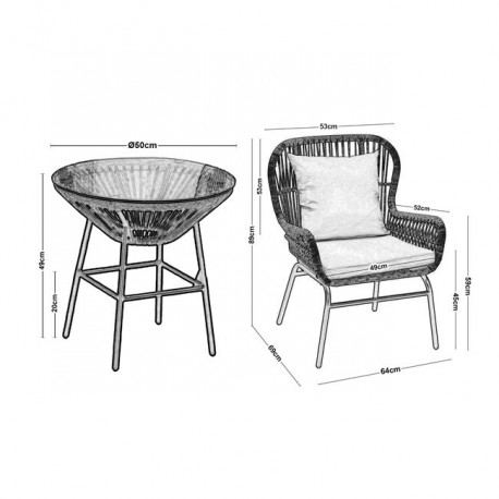 Ε243,S SALSA MAX Set (Τρ.Φ50cm+2Πολ) Μετ.Μαύρο/Wicker Φυσικό, Μαξ.Εκρού