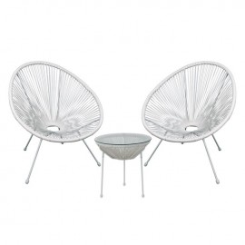 Ε245,Α1S ACAPULCO Set (Τραπ+2 Πολ) Μετ.Άσπρο, Plastic Rattan Άσπρο
