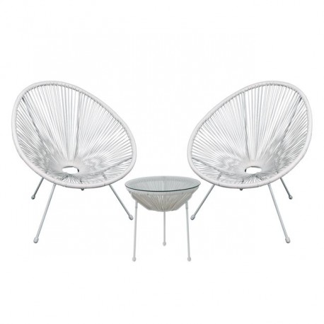 Ε245,Α1S ACAPULCO Set (Τραπ+2 Πολ) Μετ.Άσπρο, Plastic Rattan Άσπρο