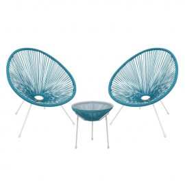 Ε245,Α3S ACAPULCO Set (Τραπ+2 Πολ) Μετ.Άσπρο, Plastic Rattan Μπλε