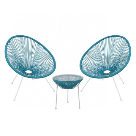 Ε245,Α3S ACAPULCO Set (Τραπ+2 Πολ) Μετ.Άσπρο, Plastic Rattan Μπλε