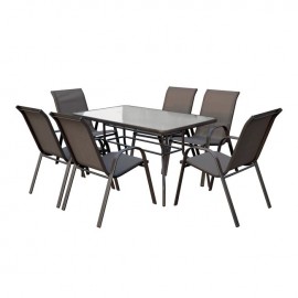 Ε2405,S RIO Set (Τραπ.140x80cm+6 Πολ) Μετ.Καφέ/Text.Καφέ