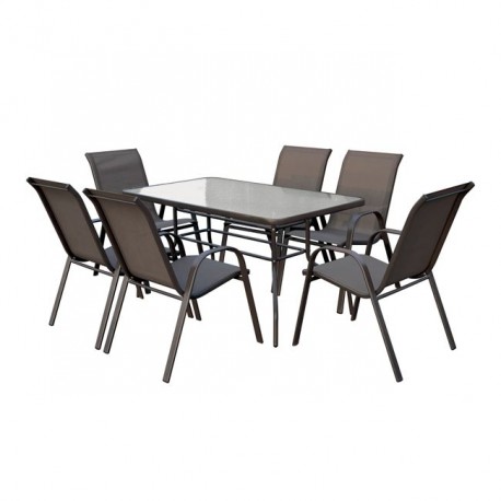 Ε2405,S RIO Set (Τραπ.140x80cm+6 Πολ) Μετ.Καφέ/Text.Καφέ