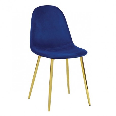ΕΜ907,5GV CELINA Καρέκλα Μεταλλική Χρυσό, Velure Μπλε