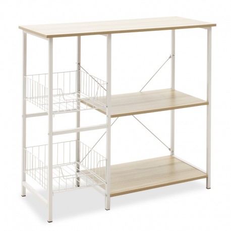 072-000034 Επιδαπέδια ραφιέρα Noon pakoworld με MDF χρώμα φυσικό-λευκό 80x34x75εκ