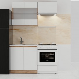 SO-SOFTSET3 Κουζίνα Soft Σέτ 3 (με δυνατότητα επέκτασης), Χρώμα Λευκό με βελανιδιά. Σέτ 3 κουτιών για κουζίνα, Άνω κουτιά 140 εκ