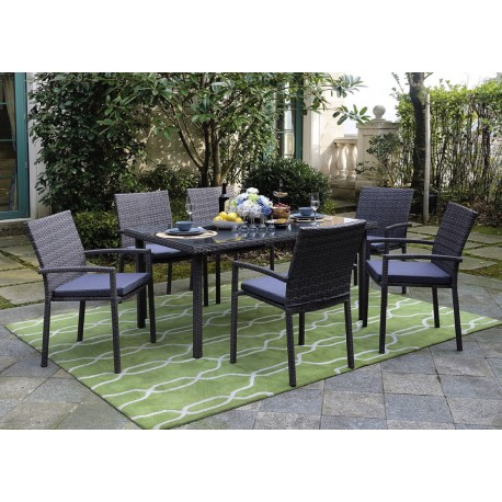 27691-203438 Rattan Τραπεζαρία Σέτ 7 Τεμαχίων ,Με Μεταλλικό Σκελετό 150 x 90cm