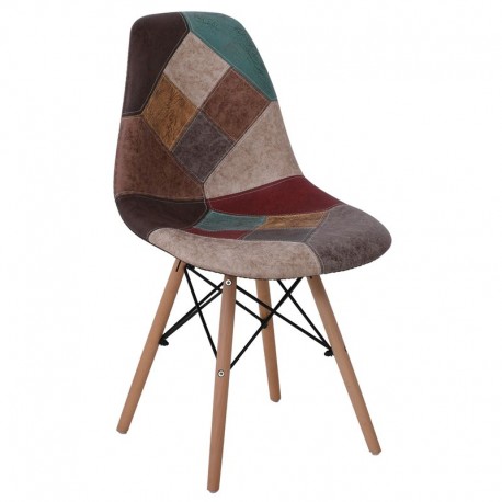 ΕΜ123,82 ART Wood Καρέκλα Ξύλο - PP Ύφασμα Patchwork Καφέ
