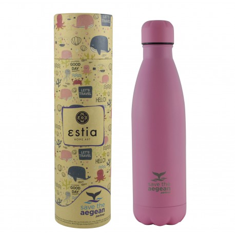 01-7812 ΘΕΡΜΟΣ TRAVEL FLASK SAVE THE AEGEAN 500ml BABY PINK