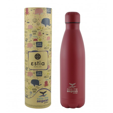 01-8543 ΘΕΡΜΟΣ TRAVEL FLASK SAVE THE AEGEAN 500ml MATTE RED