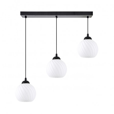 77-8198 KQ 8865-3 SWIRL BLACK PENDANT WITH WHITE GLASSES Ε3