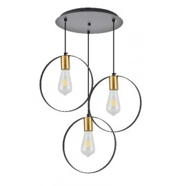 77-8203 KQ 9016-3P HOOP PENDANT BLACK & BRUSHED BRASS+