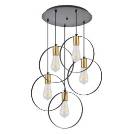 77-8204 KQ 9016-5P HOOP PENDANT BLACK & BRUSHED BRASS+