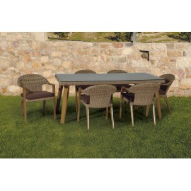 21906-176212 Τραπεζαρία Rattan Σέτ 7 Τεμαχίων ,Με Αλουμίνιο Σκελετό 195 x 95cm