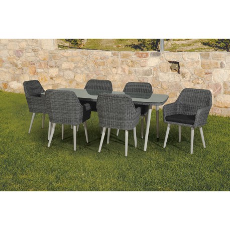 21904-176208 Τραπεζαρία Rattan Σέτ 7 Τεμαχίων