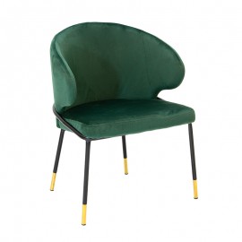 029-000104 Καρέκλα Nalu pakoworld βελούδο σκούρο πράσινο-μαύρο χρυσό πόδι