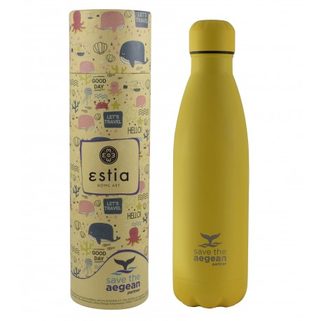 01-9007 ESTIA ΘΕΡΜΟΣ TRAVEL FLASK SAVE THE AEGEAN 500ml BURNT YELLOW