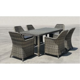 Ε6869,6 ESPERIA Set Τραπεζαρία Κήπου ALU,Wicker Grey Brown-Ανθρακί: Τραπέζι 180x90 + 6 Πολυθρόνες