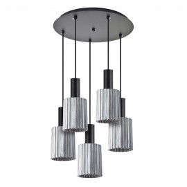 77-8488 SE21-BL-4-5BL-GL1 ADEPT TUBE Black Pendant Smoked Glass