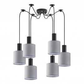 77-8513 SE21-BL-4-BL6-SH2 ADEPT TUBE Black Pendant Grey Fabric Shade
