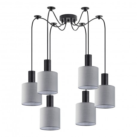 77-8513 SE21-BL-4-BL6-SH2 ADEPT TUBE Black Pendant Grey Fabric Shade