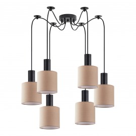77-8520 SE21-BL-4-BL6-SH3 ADEPT TUBE Black Pendant Brown Fabric Shade