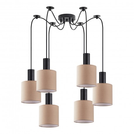 77-8520 SE21-BL-4-BL6-SH3 ADEPT TUBE Black Pendant Brown Fabric Shade