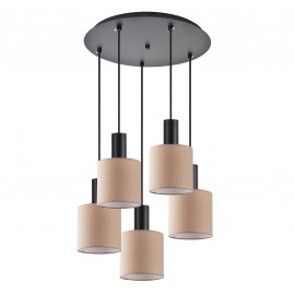 77-8524 SE21-BL-4-5BL-SH3 ADEPT TUBE Black Pendant Brown Fabric Shade