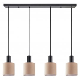 77-8525 SE21-BL-4-4BL-SH3 ADEPT TUBE Black Pendant Brown Fabric Shade