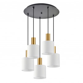 77-8601 SE21-GM-4-5BL-SH1 ADEPT TUBE Gold Matt Pendant White Fabric Shade