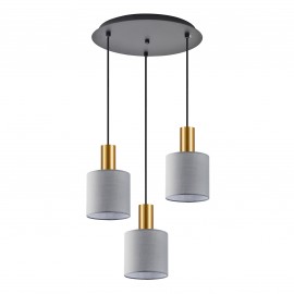 77-8607 SE21-GM-4-3BL-SH2 ADEPT TUBE Gold Matt Pendant Grey Fabric Shade