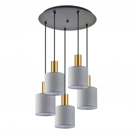 77-8608 SE21-GM-4-5BL-SH2 ADEPT TUBE Gold Matt Pendant Grey Fabric Shade