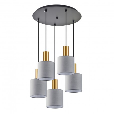 77-8608 SE21-GM-4-5BL-SH2 ADEPT TUBE Gold Matt Pendant Grey Fabric Shade