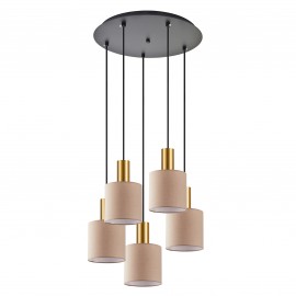 77-8615 SE21-GM-4-5BL-SH3 ADEPT TUBE Gold Matt Pendant Brown Fabric Shade