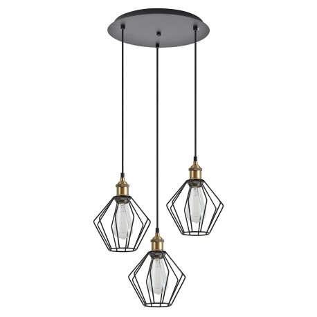 77-8707 SE21-BR-10-3BL-GR1 MAGNUM Bronze Metal Pendant Black Metal Grid with Black Fabric Cable