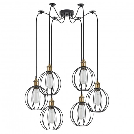 77-8711 SE21-BR-10-BL6-GR2 MAGNUM Bronze Metal Pendant Black Metal Grid with Black Fabric Cable