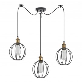 77-8712 SE21-BR-10-BL3-GR2 MAGNUM Bronze Metal Pendant Black Metal Grid with Black Fabric Cable