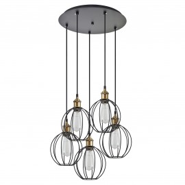 77-8715 SE21-BR-10-5BL-GR2 MAGNUM Bronze Metal Pendant Black Metal Grid with Black Fabric Cable