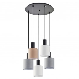 77-8916 SE21-BL-4-5BL-SH123 ADEPT FLEX Black Pendant White, Grey, Brown Fabric Shade