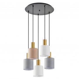 77-8946 SE21-GM-4-5BL-SH123 ADEPT FLEX Gold Matt Pendant White, Grey, Brown Fabric Shade