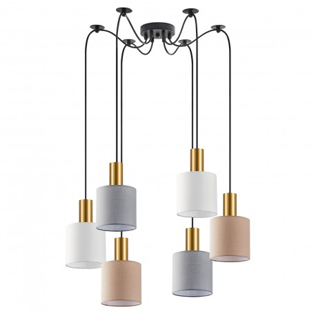 77-8948 SE21-GM-4-BL6-SH12 ADEPT FLEX Gold Matt Pendant White, Grey, Brown Fabric Shade