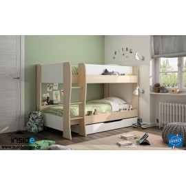 0104.GM28 Roomy Κουκέτα παιδική με 2 μονά κρεβάτια, αποθηκευτικό συρτάρι & σκάλα , 209X130X145εκ. Ανοιχτό Δρυς/Λευκό  Ανοιχτό Δρ
