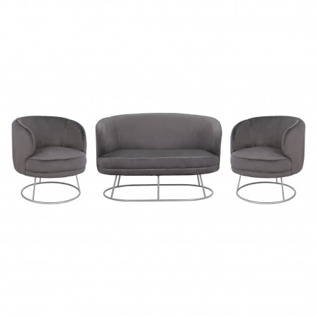 ΣΕΤ ΣΑΛΟΝΙ 2ΘΕΣΙΟΣ & 2 ΠΟΛΥΘΡΟΝΕΣ ARIEN ΓΚΡΙ ΒΕΛΟΥΔΟ ΑΣΗΜΙ ΒΑΣΗ HM11051.01