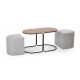 60-21654 PAMPA, coffee table with pouffes, top: walnut, legs: black, pouffe: grey DIOMMI V-CH-PAMPA-LAW