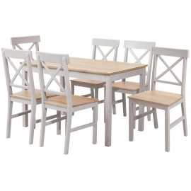 Ε784,2S DAILY Set Τραπεζαρία Ξύλινη Σαλονιού - Κουζίνας: Τραπέζι + 6 Καρέκλες / Άσπρο - Φυσικό